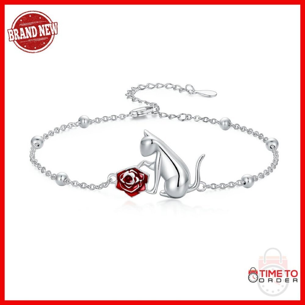 925 Sterling Silver Adjustable Cat Bracelet 7-9 Inches Link Chain